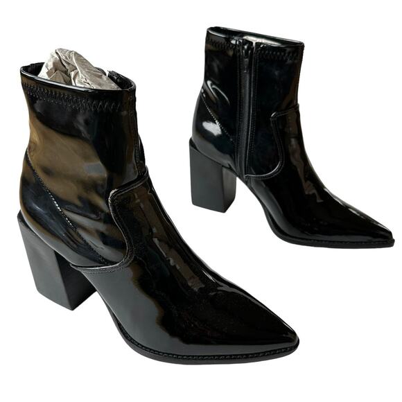 Steve Madden Boots Aroma Black Patent Leather Western Ankle Boot Women's Size 6 - Picture 2 of 10